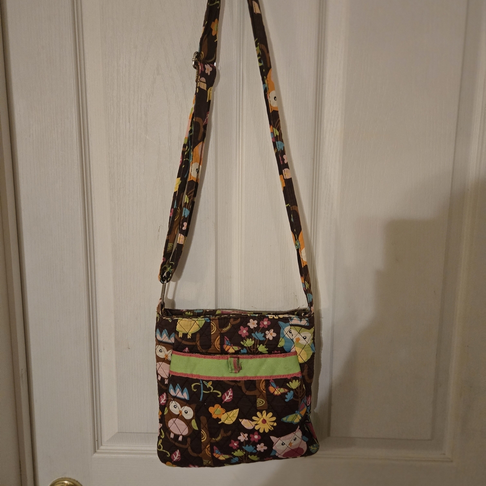 Brown Quilted Crossbody Bag with Owl Print